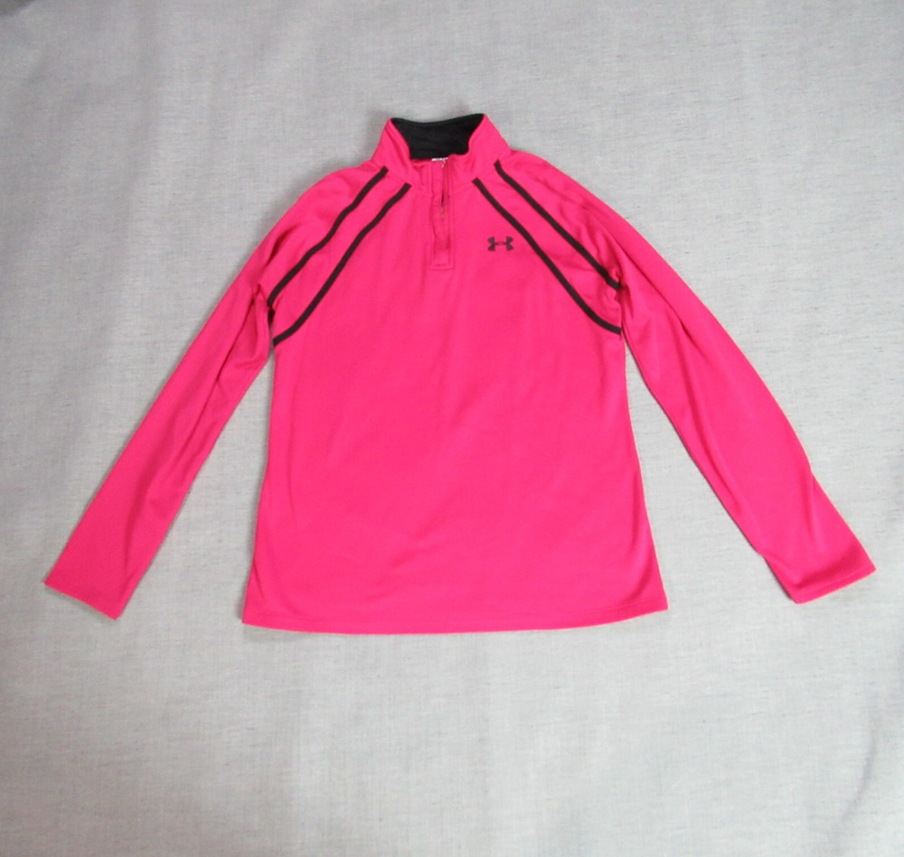 Under Armour Pullover Womens M Pink Fleece Mock Neck Logo Neck Athletic Active